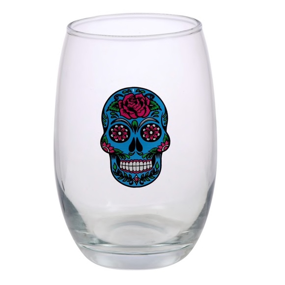 3 Day of the Dead Stemless Skull Wine Glasses - Picture 2 of 4
